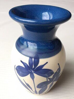 Emerson Creek Pottery Vase Blue Floral Field of Iris Art Handmade Studio Art USA
